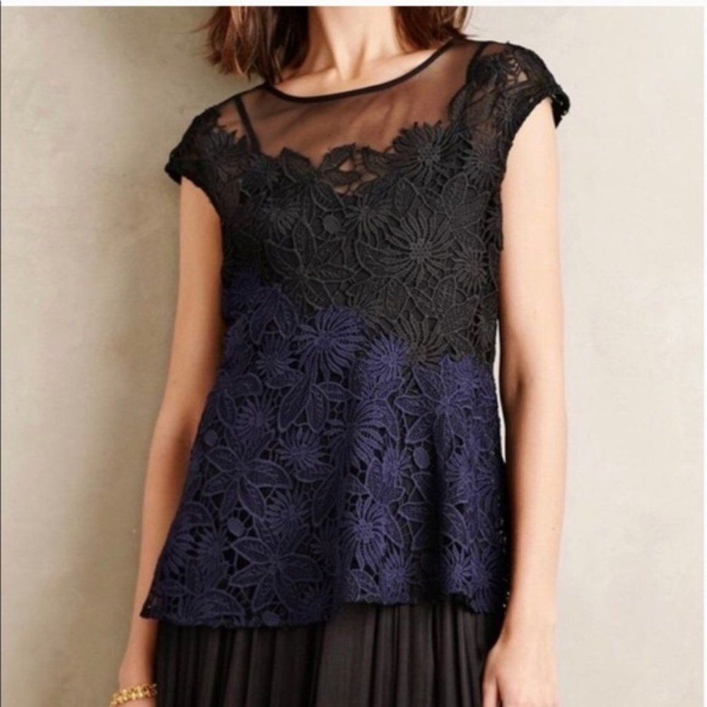 Anthropologie Deletta Garden Guise lace Floral Asymmetrical Blouse Medium